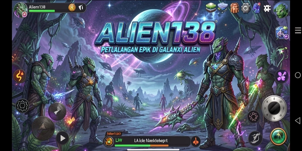 Tampilan gameplay mendebarkan dari ALIEN138 saat bertarung dengan alien.