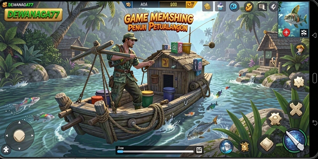 Tampilan antarmuka DEWANAGA77 dengan aksi memancing yang menarik.