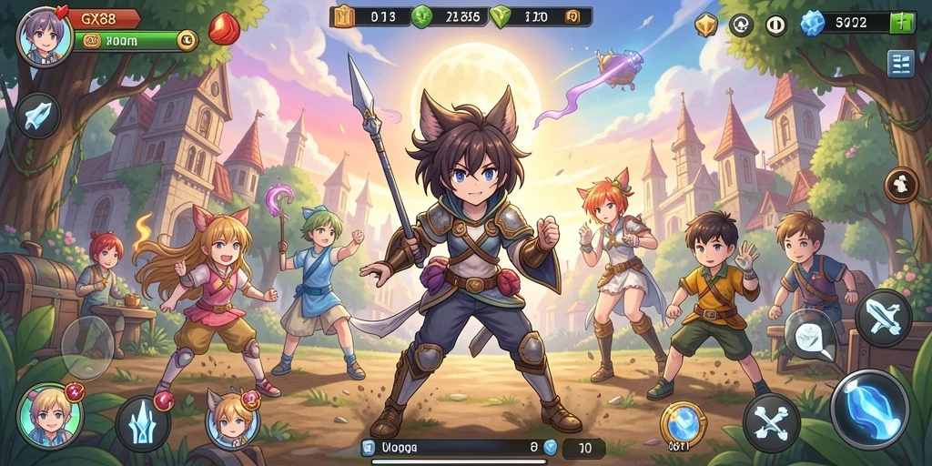 Screenshot gameplay GX88 menampilkan pertarungan seru di dunia anime.