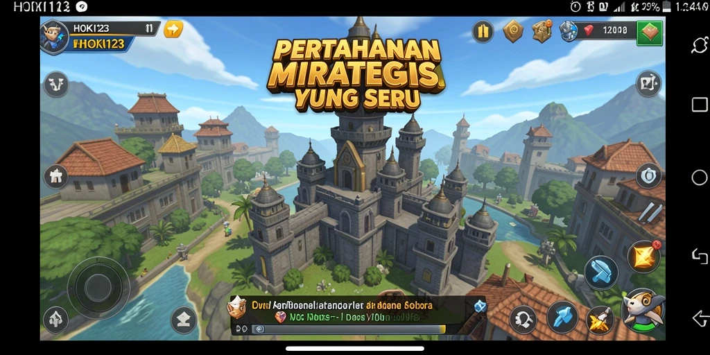 Screenshot utama HOKI123 menampilkan aksi menara dalam pertempuran Tower Defense.