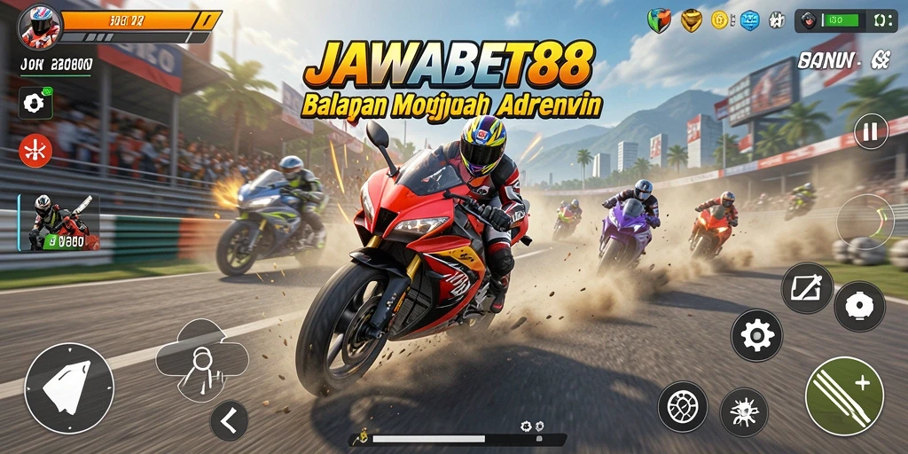 Gameplay JAWABET88 dengan balapan motor yang seru dan penuh aksi.