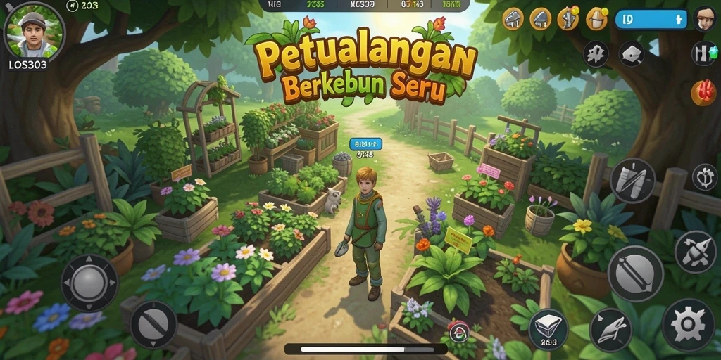 Tampilan gameplay yang menggambarkan suasana berkebun yang hidup.
