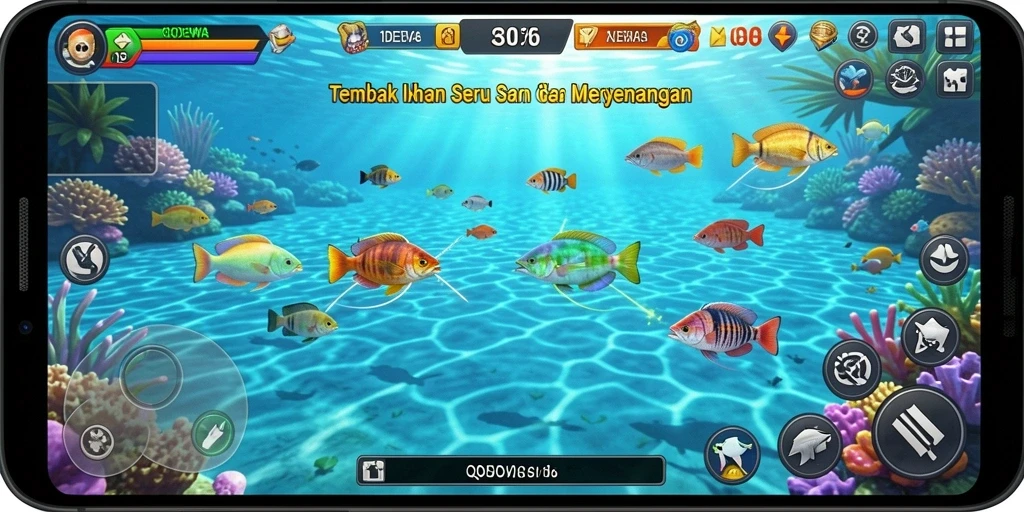 Tangkapan layar menunjukkan gameplay menarik Tembak Ikan QQDEWA.