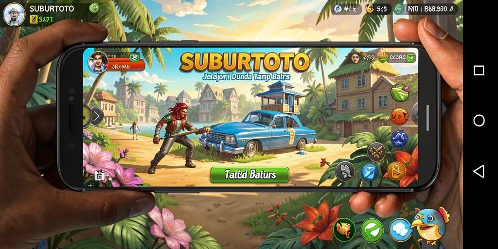 Screenshot gameplay SUBURTOTO yang menampilkan petualangan di dunia terbuka.