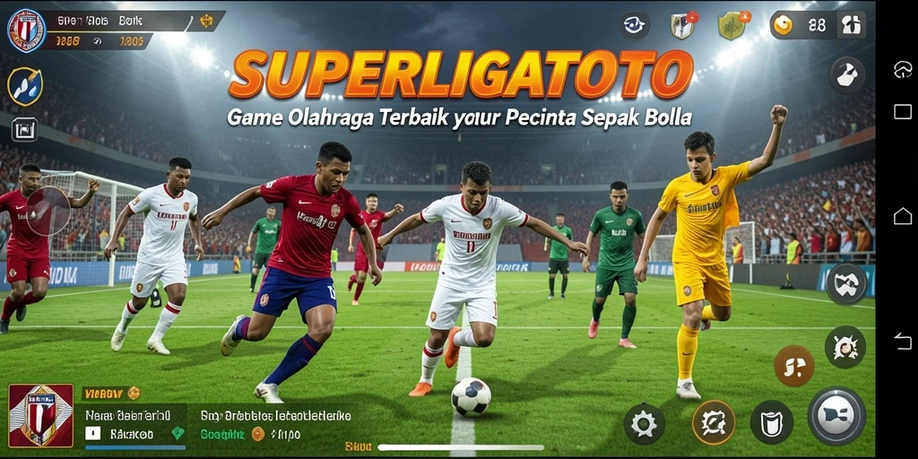 Screenshot SUPERLIGATOTO menampilkan aksi seru dalam permainan sepak bola.