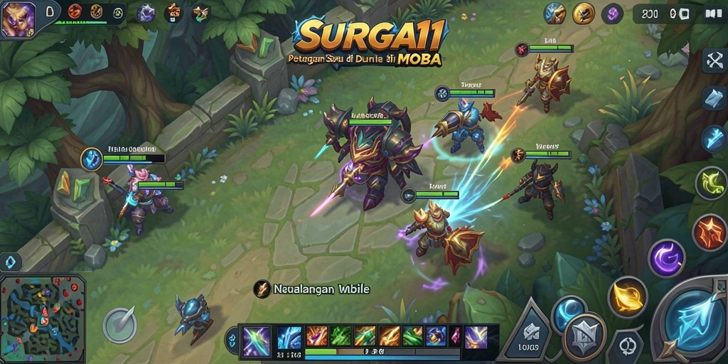 Screenshot menampilkan aksi seru dalam gameplay MOBA SURGA11.