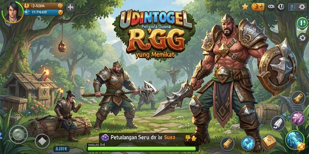 Tangkapan layar utama UDINTOGEL menampilkan pertarungan epik di dunia RPG.